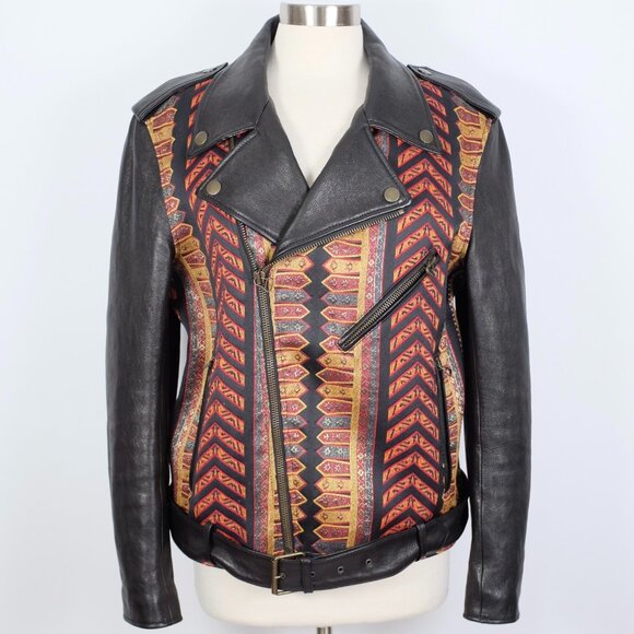 ETRO leather jacket 48 US 12 dragon embroidered black brocade - Picture 2 of 16